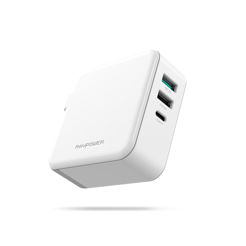 Sạc RAVPower RP-PC082, PD65W, USB-C, QC3.0, EU/US Plug - Hàng Chính Hãng