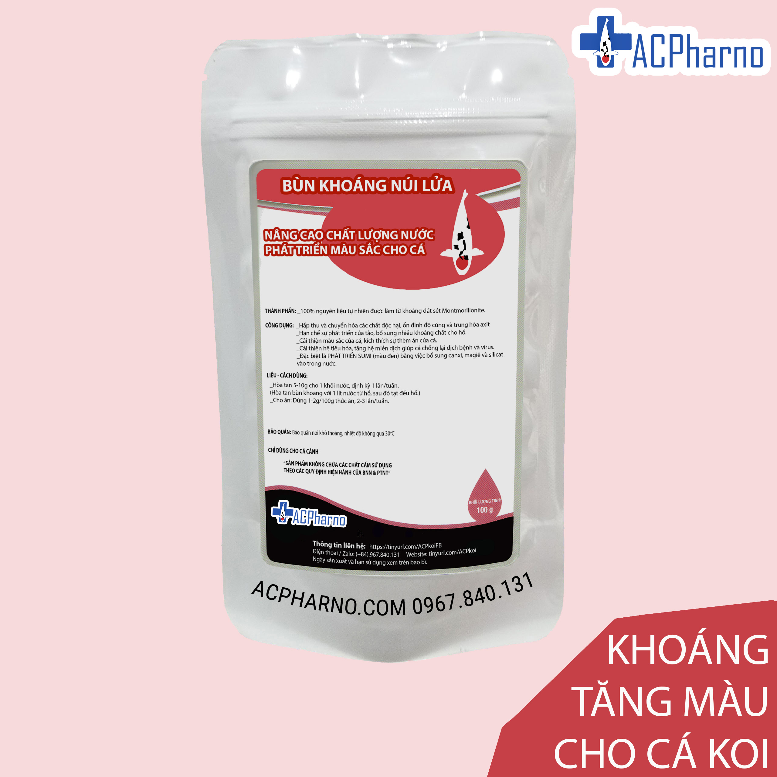 Khoáng núi lửa 100gr Phát triển - Tăng màu sắc cho cá koi, cá rồng, cá vàng, cá cảnh - cá sung ham ăn - cấp khoáng chất