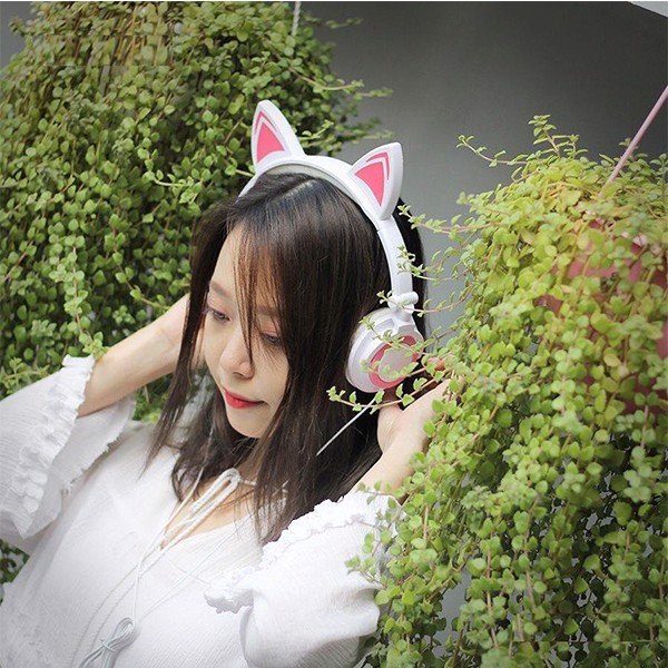 Tai nghe chụp tai mèo Headphone dễ thương có đèn led và dây