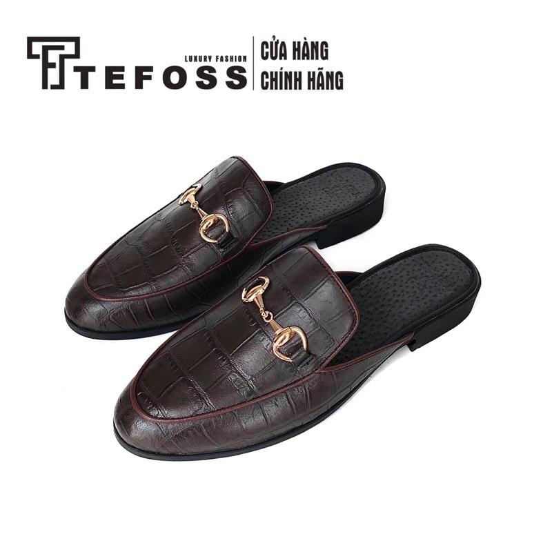 Giày sục nam TEFOSS Mules shoe da Pu in vân cá sấu cao cấp size 38-43