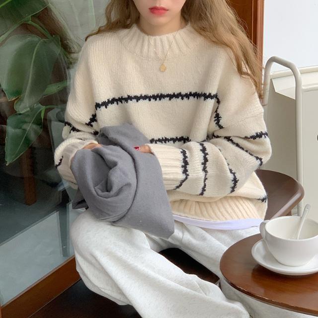 Áo len dệt kim sọc cổ điển phong cách Hàn Hadu shop