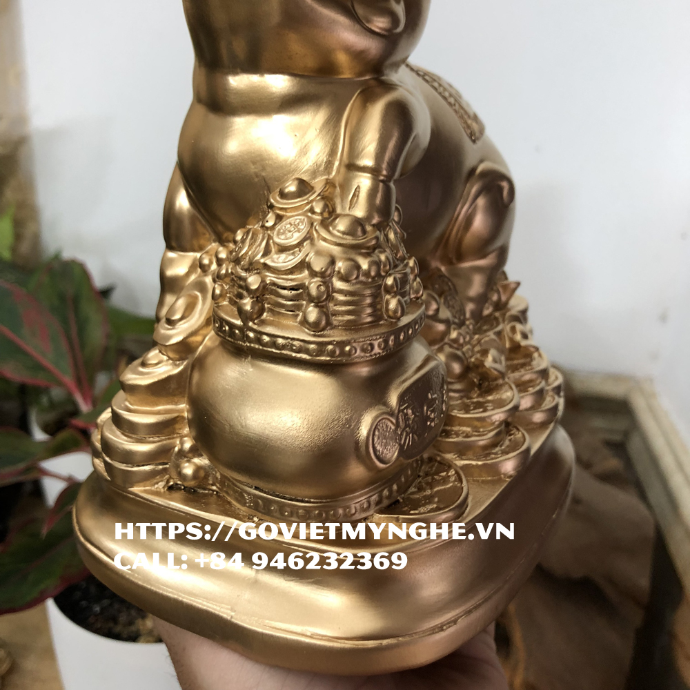 [Tượng heo phong thủy] Tượng đá con heo trang trí tượng heo phong thủy phòng làm việc - Cao 18cm - Màu nhũ đồng