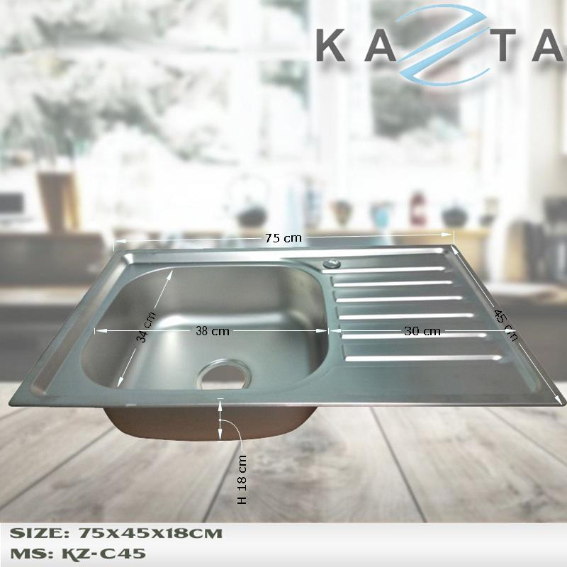 Chậu rửa bát 1 hộc 1 bàn KAZTA KZ-C45 kích thước 75x45 cm-có đủ bộ xả