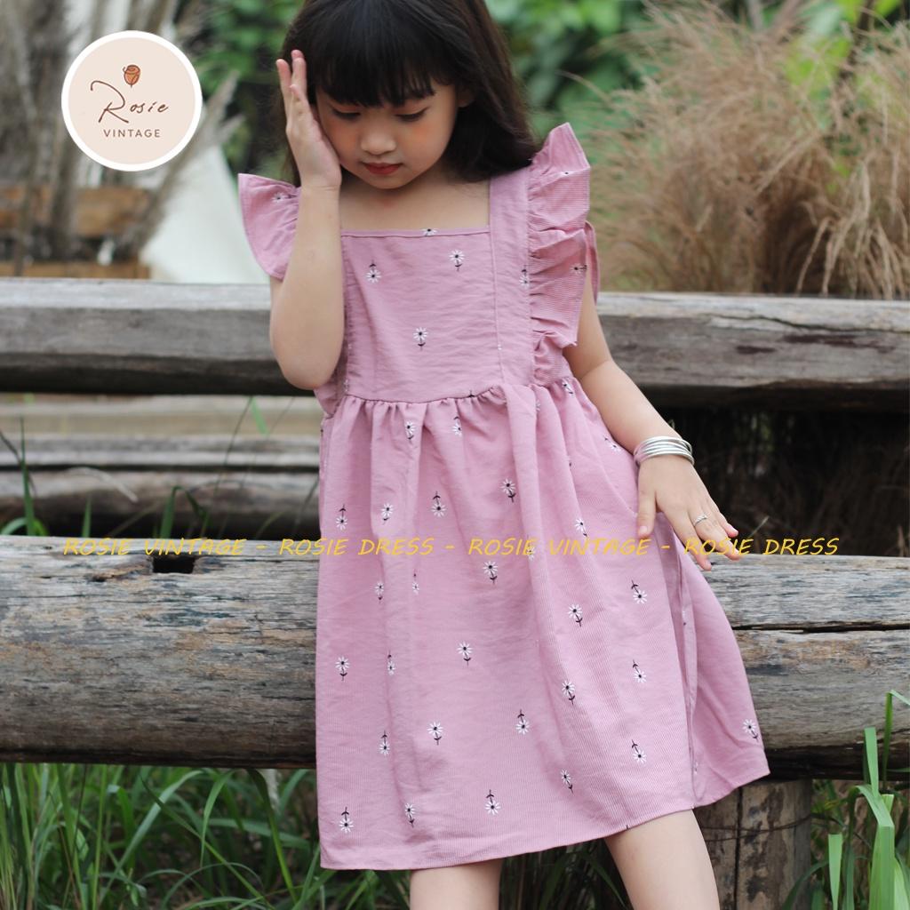 Váy cánh tiên hồng in hoa ROSIE V16, chất vải mềm thoáng mát cho bé gái từ 9 - 36kg