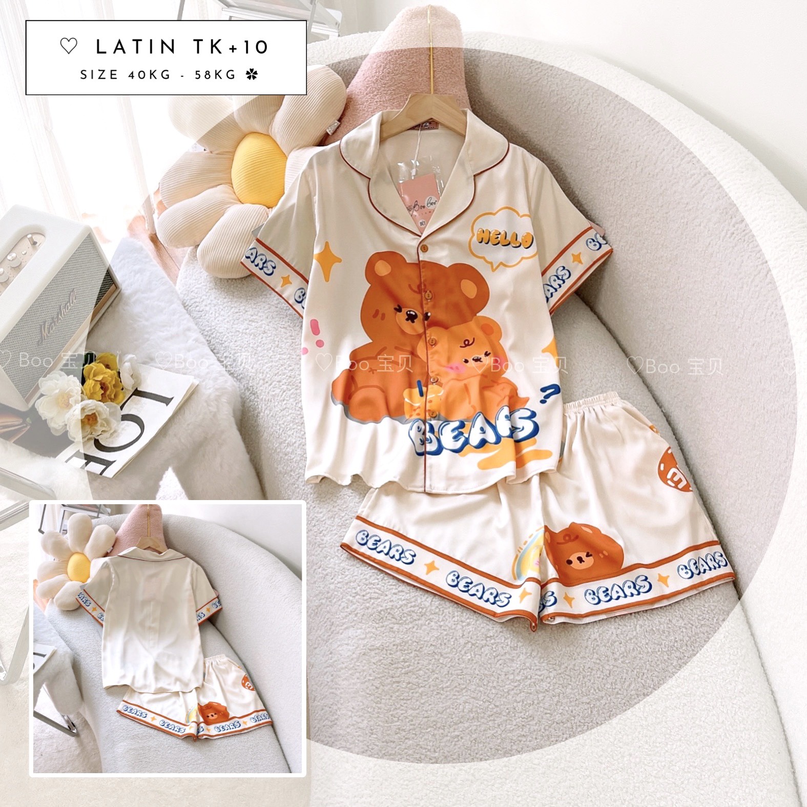 [HCM] (40-56kg, P3) Đồ bộ pijama nữ đùi TNQN chất liệu latin in 3D hoạt hình. gấu lotso - gấu pooh - capybara - trơn