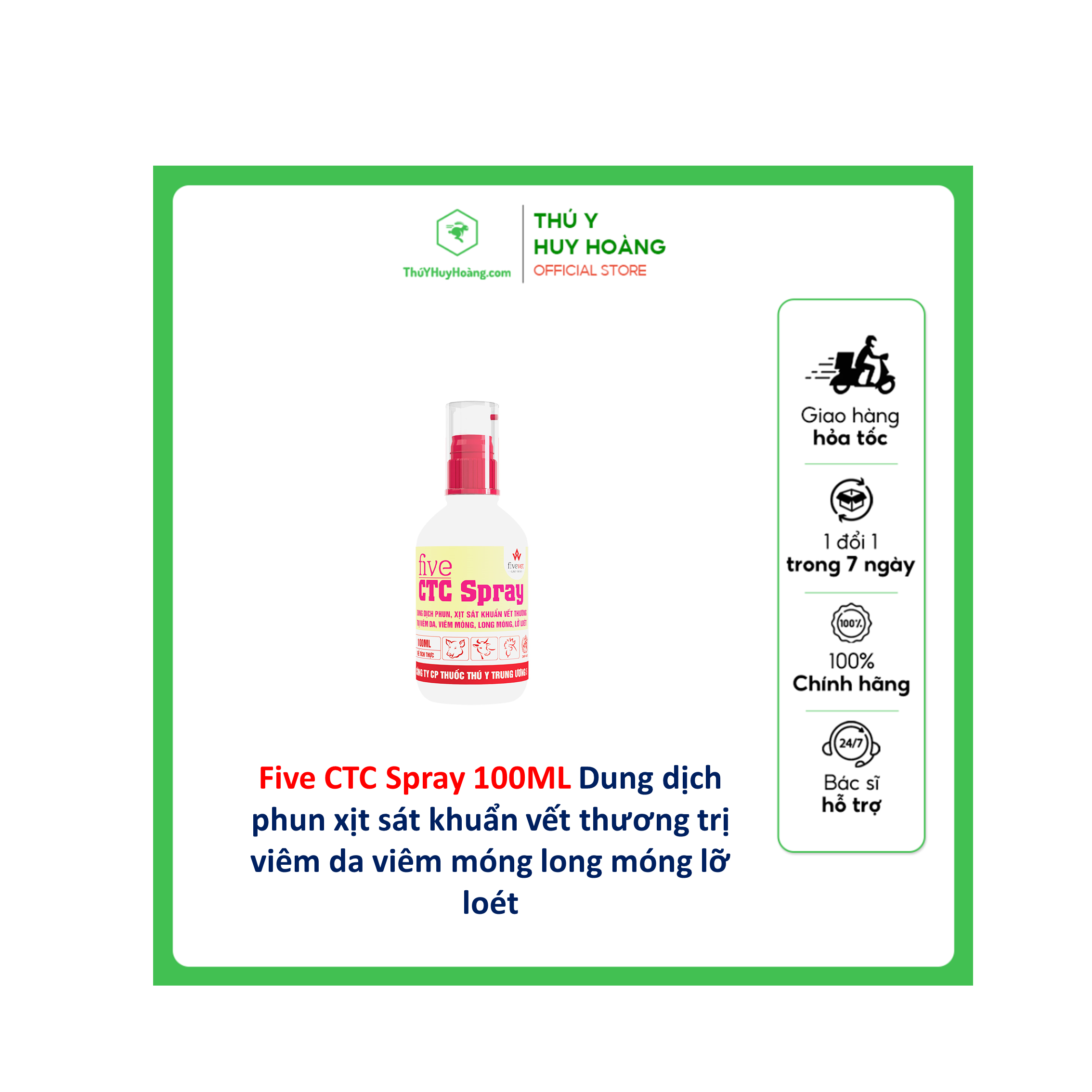 Dung dịch phun xịt Five CTC Spray dung dịch phun, xịt sát khuẩn vết thương trị viêm da, viêm móng, lỡ loét