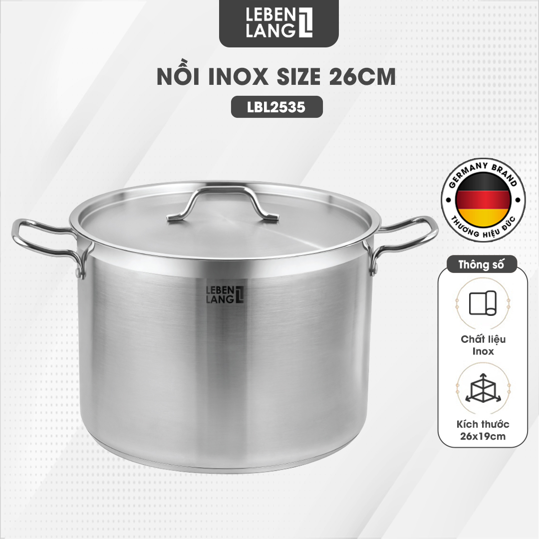 Nồi inox 304 nắp inox đáy 3 lớp Lebenlang LBL2535 và LBL2536, size 26, 30cm, dùng cho mọi loại bếp - hàng chính hãng
