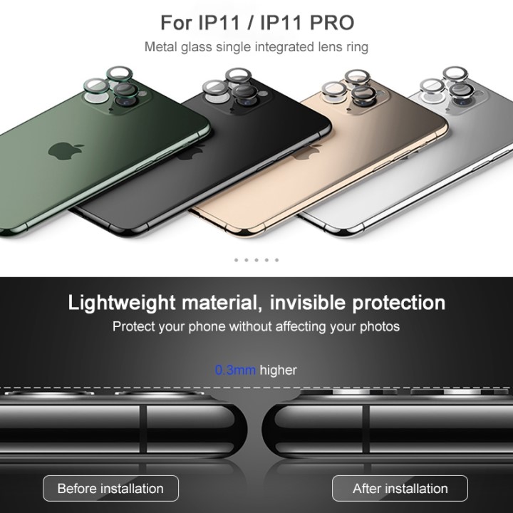 Combo Kính Cường Lực và Vòng Bảo Vệ Camera cho iPhone 11 Pro Max, 11, 11 Pro