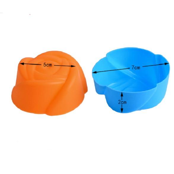 Set 10 khuôn cupcake silicon làm bánh làm rau câu Hoa Hồng 7 cm
