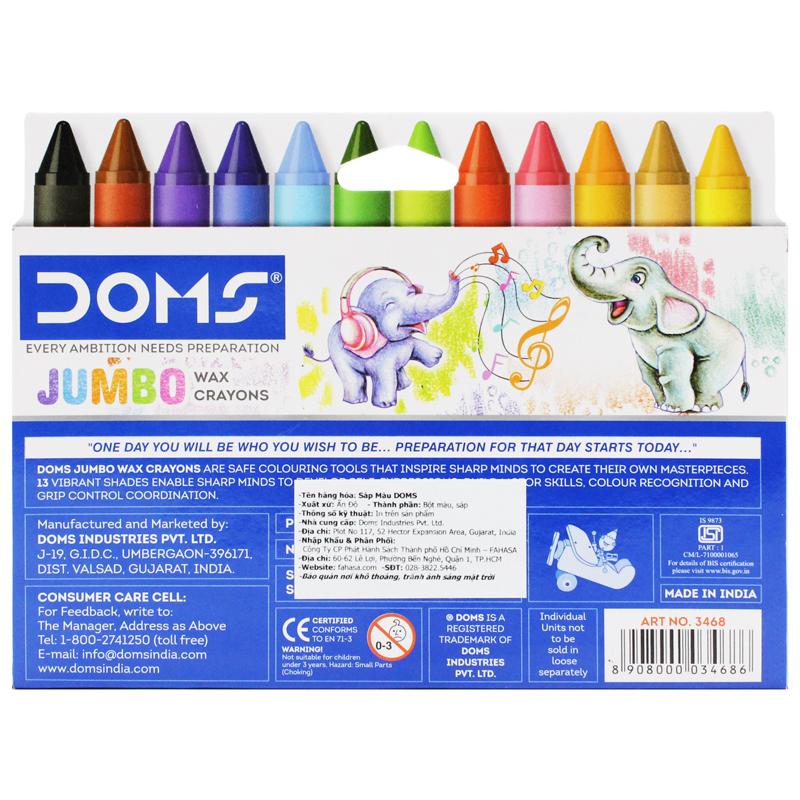 Hộp 12 Bút Sáp Màu Lớn Jumbo Wax Crayons - DOMS 3468
