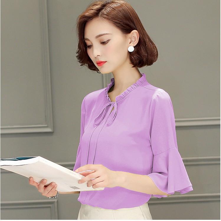 Áo Sơ Mi Cổ xếp Ly Thắt NơTay Loe - QA0048