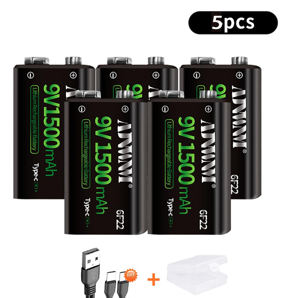 1500mAh type-c USB 9 Volt Pin sạc li-ion 6F22 9V Li ion Lithium cho Đồ chơi mô hình máy bay trực thăng RC Micrô Màu sắc: 12 cái
