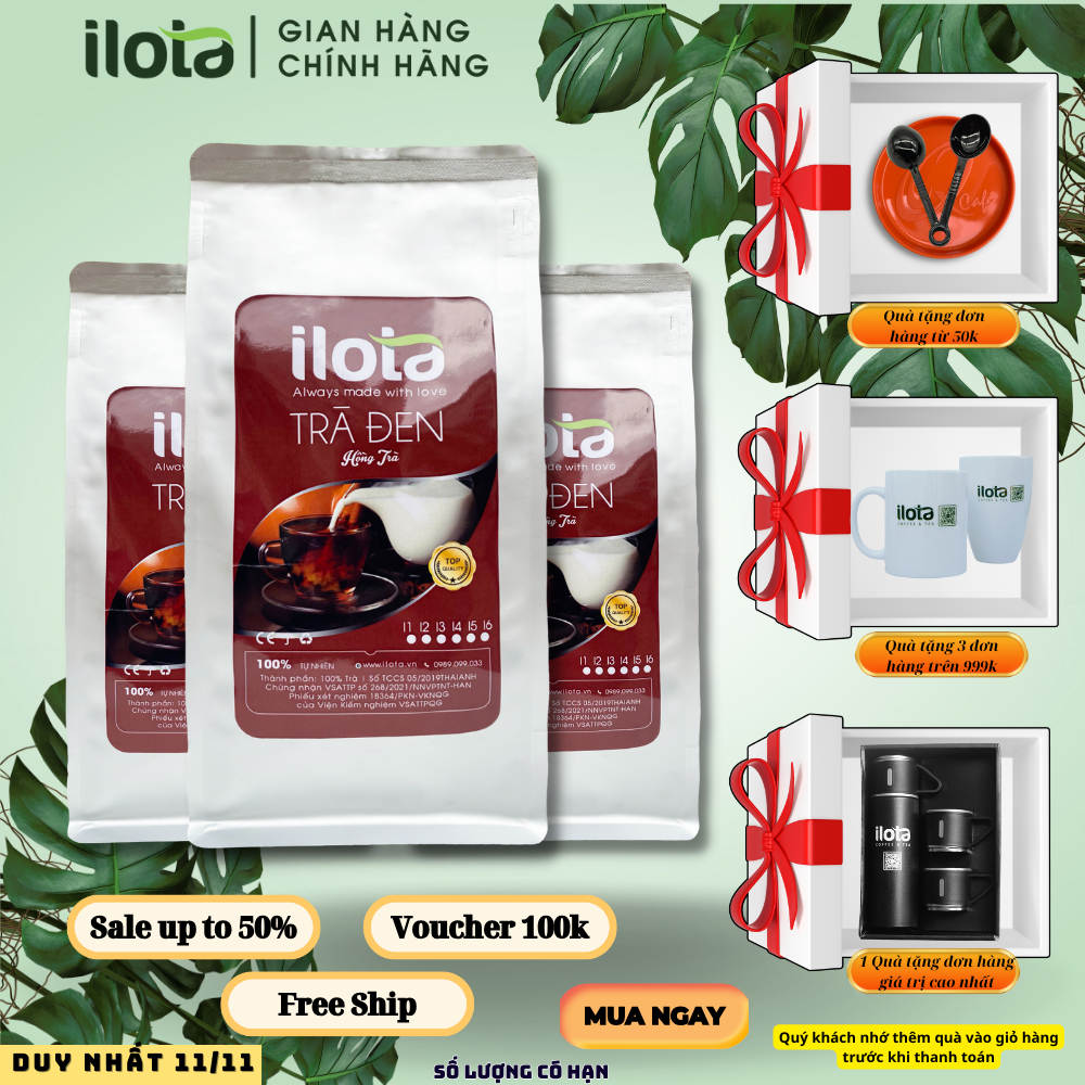 Trà đen hồng trà ILOTA Pha trà sữa trà trái cây nguyên liệu pha chế trà đen 500gr