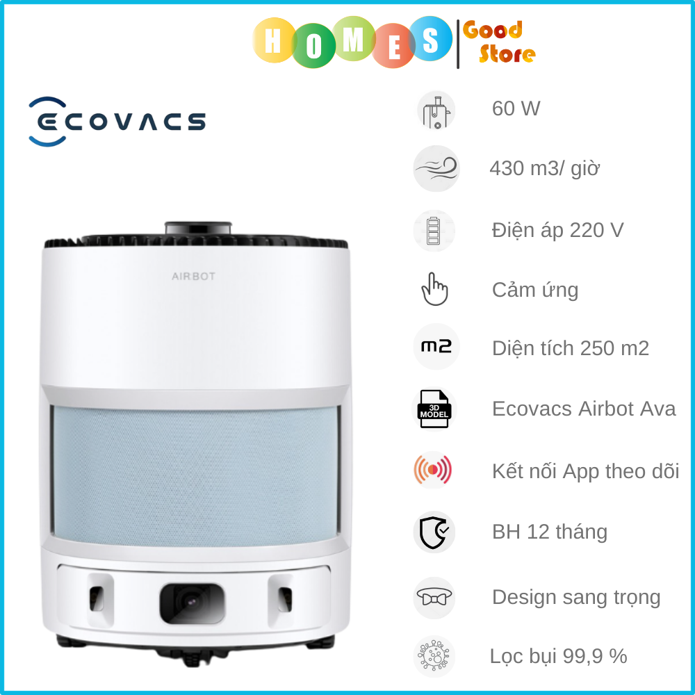 Robot Lọc Không Khí Tự Động Ecovacs Airbot Ava Kết Nối App Diệt Khuẩn UV - Hàng Chính Hãng