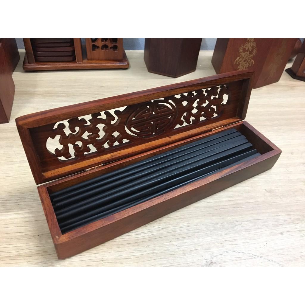 Bộ đũa ăn bằng gỗ mun sừng và hộp gỗ hương