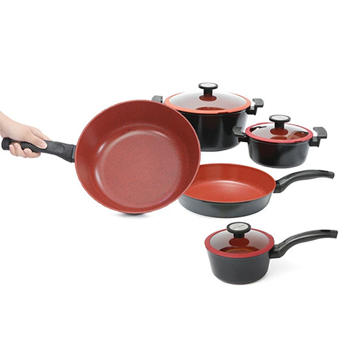Bộ 5 nồi chảo Neoflam Dechef. Màu đỏ - đen