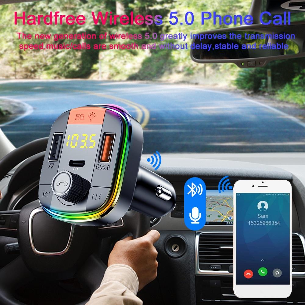 Tẩu sạc nhanh QC 3.0 hai cổng USB không dây với PD và máy nghe nhạc MP3 Bluetooth 5.0 cho xe hơi