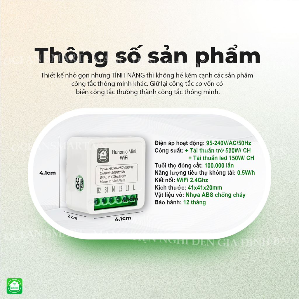 Công Tắc Thông Minh Wifi Hunonic Mini, Công Tắc Điều Khiển Từ Xa Qua Điện Thoại - HNMN02