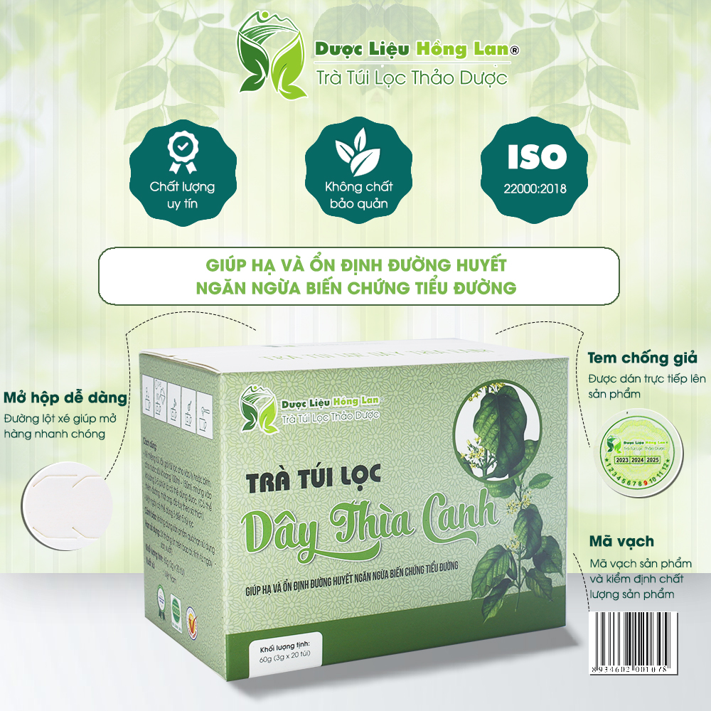 Trà Túi Lọc Dây Thìa Canh 60g (20gói x 3g) Dược Liệu Hồng Lan