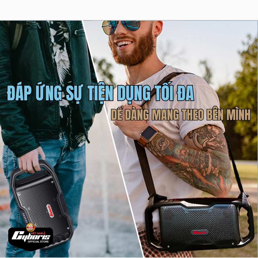 Loa Nghe Nhạc Bluetooth Cyboris X10, Loa siêu Bass, Công suất 120W, Chống nước IPX6, Pin cực khủng 10000mAh. Hàng Chính Hãng