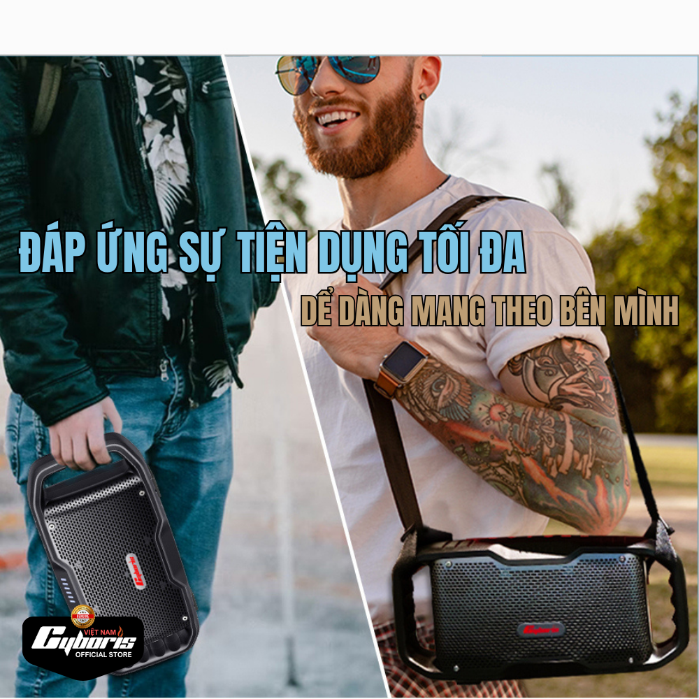 Loa Nghe Nhạc Bluetooth Cyboris X10, Loa siêu Bass, Công suất 120W, Chống nước IPX6, Pin cực khủng 10000mAh. Hàng Chính Hãng.