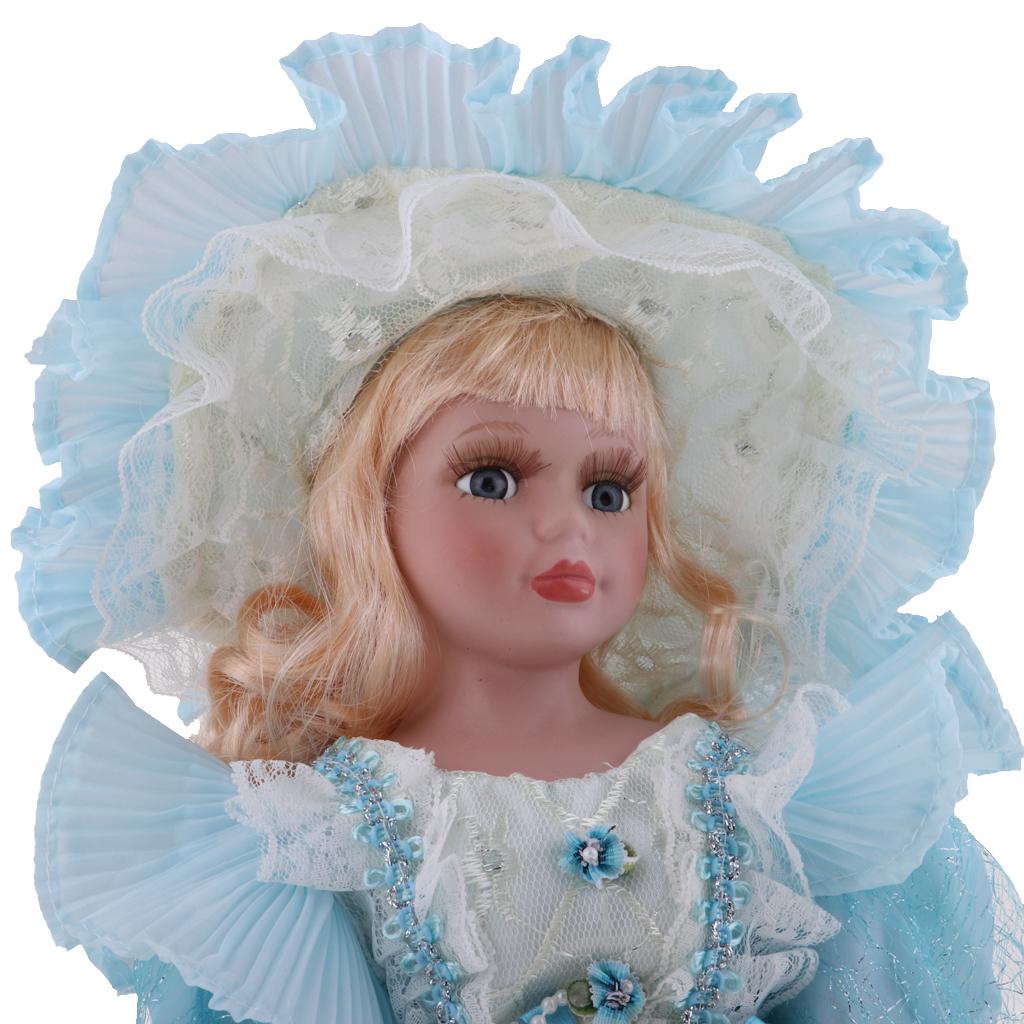 40cm Victorian Porcelain Doll Action Figures Decoration in Light Blue Dress