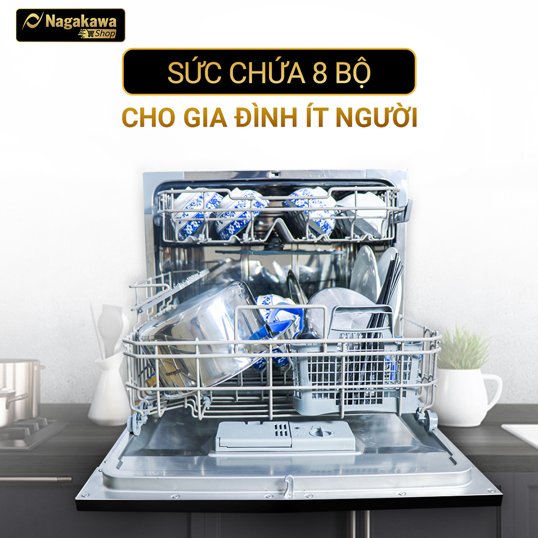 Máy rửa bát 8 bộ cao cấp Nagakawa NK8D01M - Made in Malaysia - Hàng chính hãng