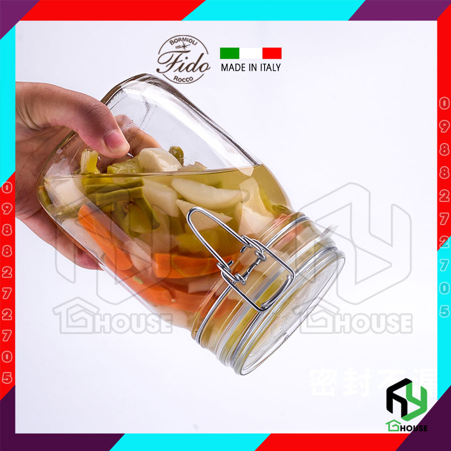 ITALY-Hũ thủy tinh nắp cài FIDO - Bormioli Rocco - 1000ml - Siêu kín hơi - Glass jar with airtight lid