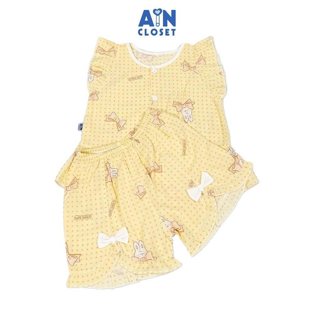 Bộ quần áo Ngắn bé gái họa tiết Bi Nơ Vàng lanh lụa. - AICDBG1HGL43 - AIN Closet