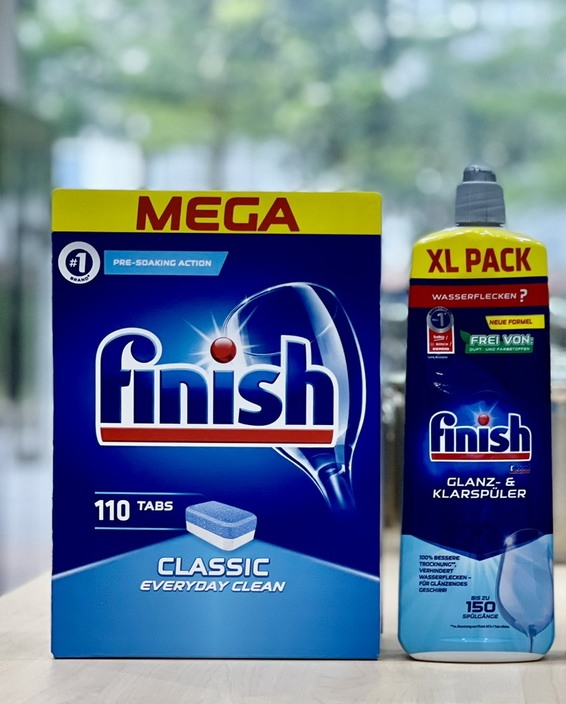 Combo Viên rửa bát Finish 110 viên+ Nước làm bóng finish 750ml dùng cho máy