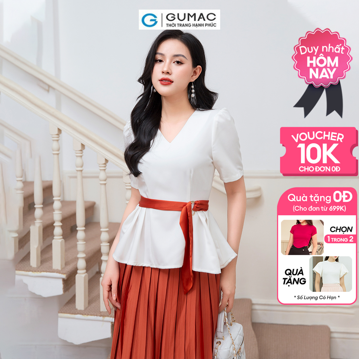 Áo peplum phối dây thời trang GUMAC AD10008