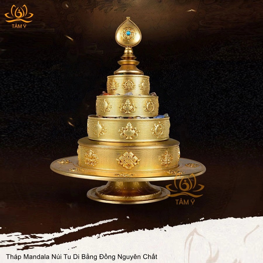 Tháp Mandala đồng nguyên chất MDL006 kim cương thừa, đồ thờ mật tông Tâm Ý