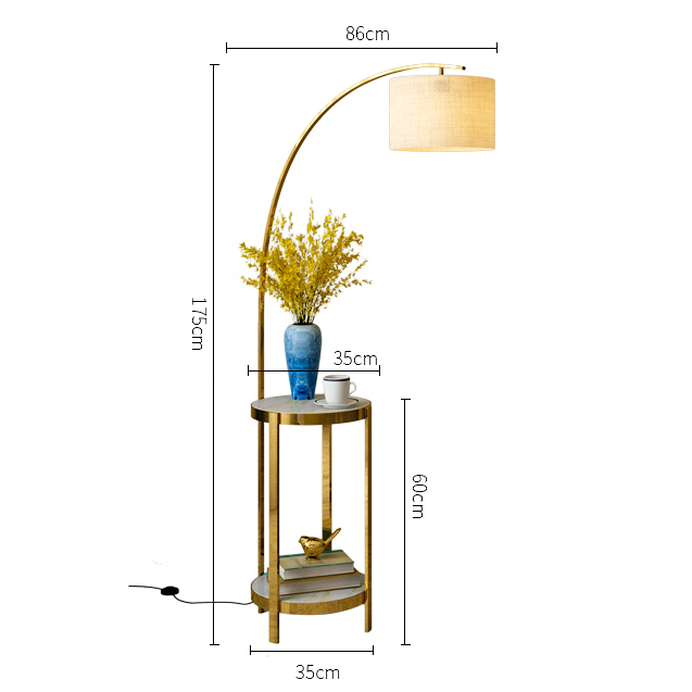 Đèn Đứng Phòng Khách - Đèn Cây Trang Trí Sofa Có Kệ Để Đồ Tiện Lợi, Thân Hợp Kim Mạ Vàng Cao Cấp ML1001