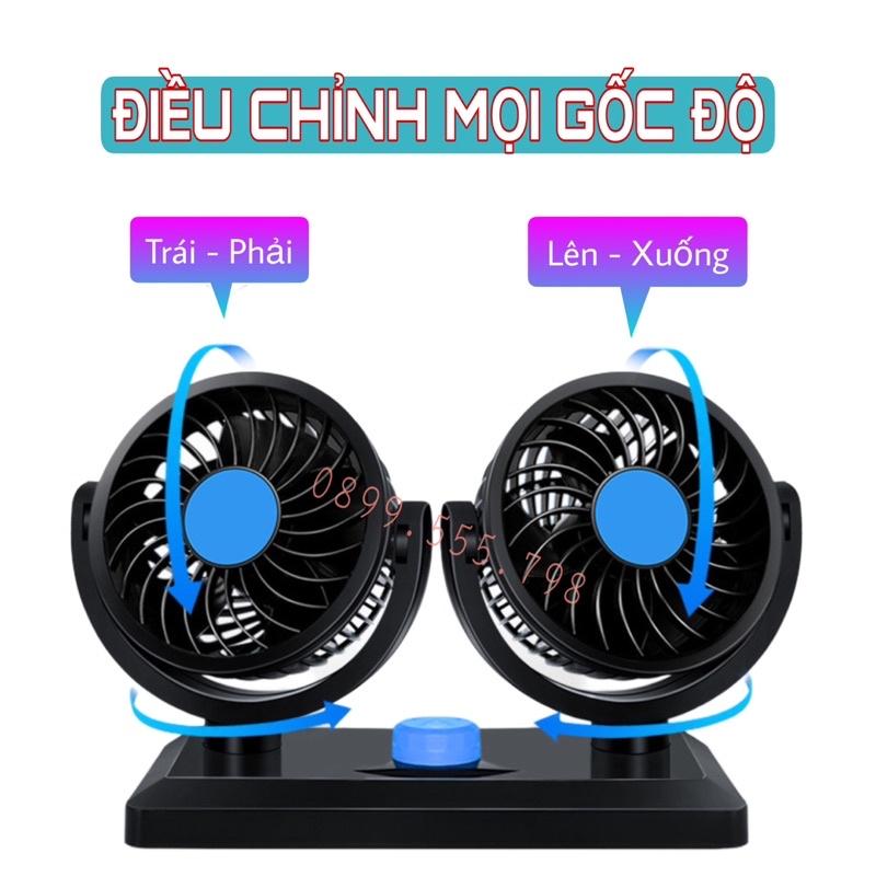 Quạt đôi mini đa năng xoay 360 độ công suất lớn dùng trên ô tô xe hơi xe tải nguồn điện 12v và 24v