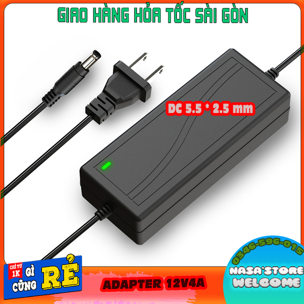 Nguồn Adapter 12V / 4A  jack DC 5.5 * 2.5 mm, dành cho đèn livestream