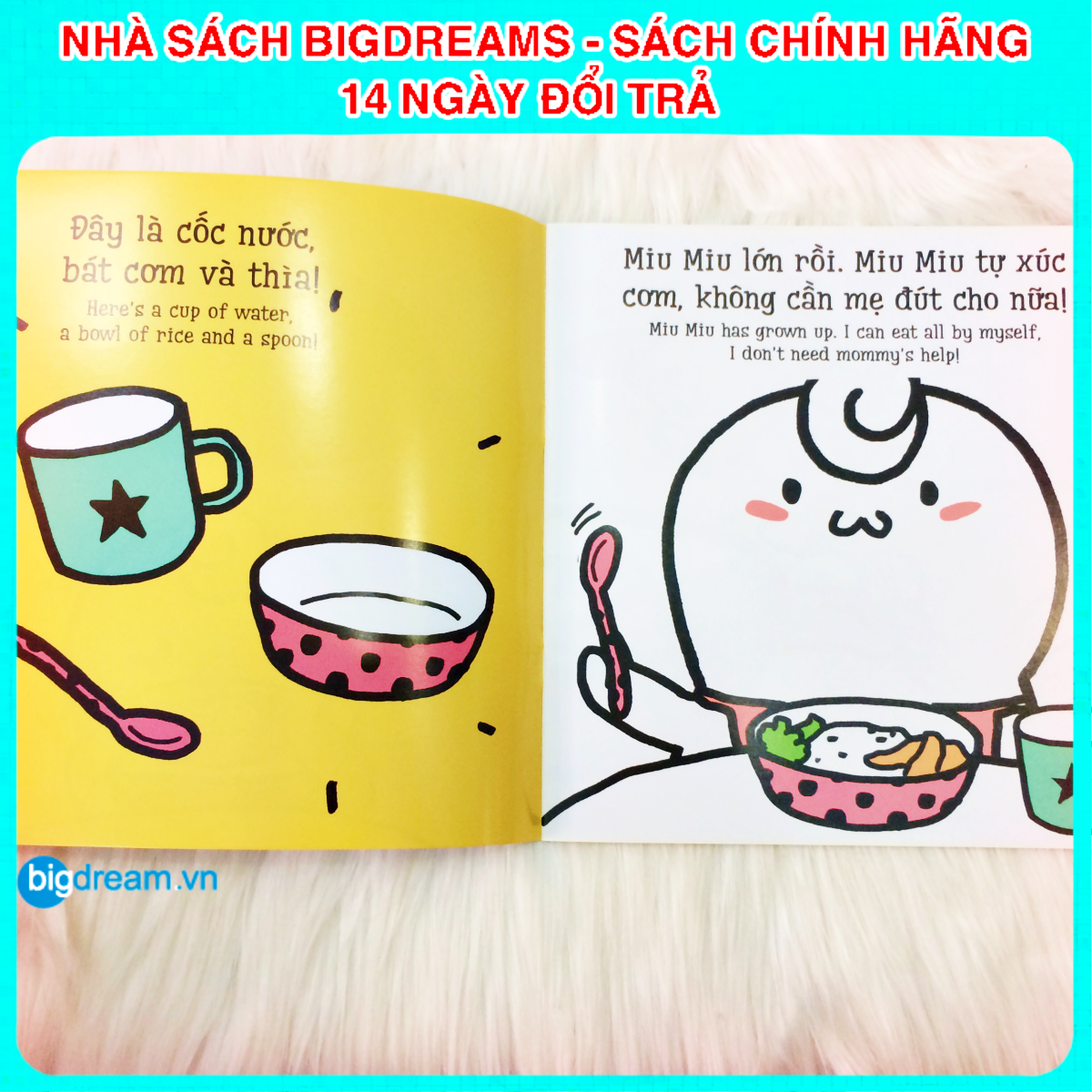 BẢN MỚI SONG NGỮ Miu Miu Tự Lập - Xúc Cơm Ăn Ehon Kĩ Năng Sống Cho Bé 1-6 Tuổi Miu miu hiểu chuyện Miu bé nhỏ
