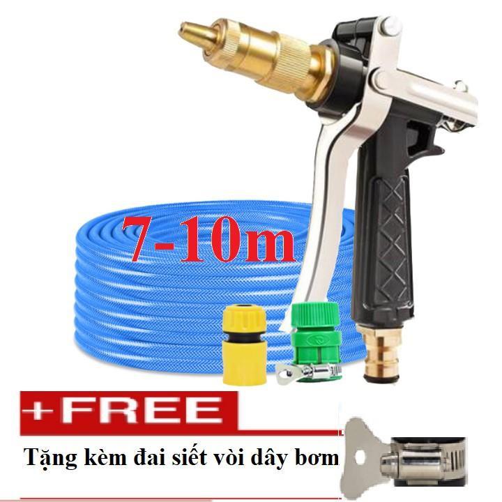 Bộ dây vòi xịt nước rửa xe, tưới cây . tăng áp 3 lần, loại 7m, 10m 206236 đầu đồng,cút,nối v + tặng đai