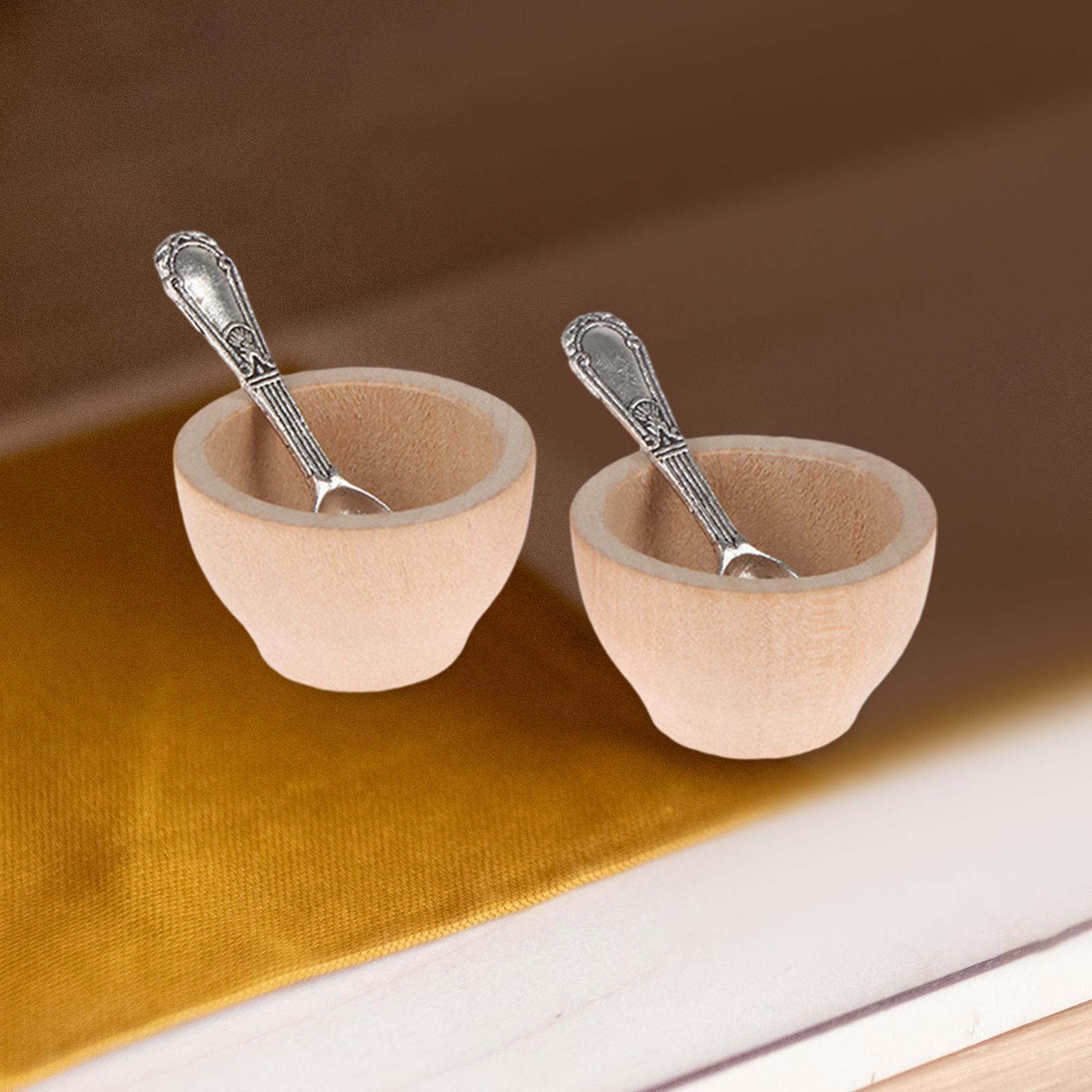 2x Wooden Bowl Dolls House Miniature Small 1:12 Doll House Play for 1/12 Dollhouse Room Box Kitchen Accessory Decoration