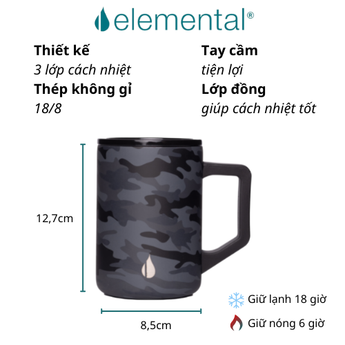 Cốc giữ nhiệt Elemental Summit 470ml màu đen camo, giữ nhiệt vượt trội, an toàn sức khỏe