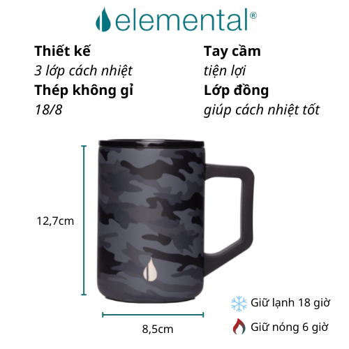 [Thương hiệu Mỹ_Hàng chính hãng] Cốc giữ nhiệt Elemental Summit 470ml màu đen camo, giữ nhiệt vượt trội, an toàn sức khỏe