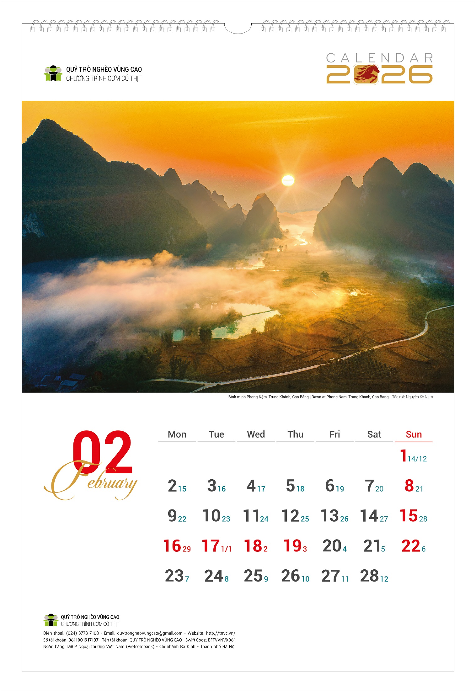 Lịch tường Phong cảnh vùng cao 2026 Cơm Có Thịt - Lịch treo tường Quỹ Trò Nghèo Vùng Cao