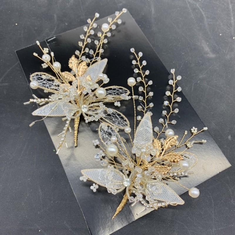 Bộ đôi hoa cài tóc ren pha lê tia pha lê hạt giangpkc sp220641