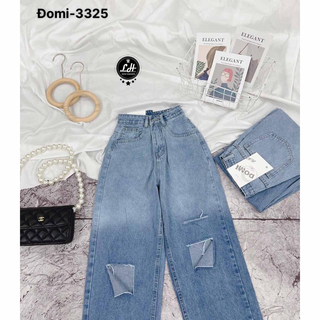 Quần jean rách gối nữ loang màu ulzzang siêu cao Lê Huy Fashion MS 3325