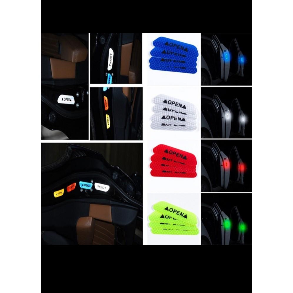 Bộ decal 4 miếng OPEN dán cửa xe hơi phản quang cảnh báo va chạm – Miếng dán phản quang Open