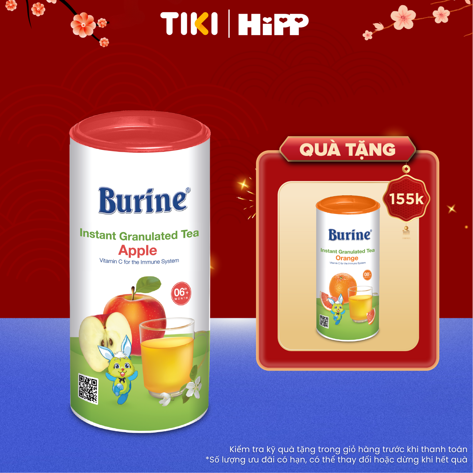 Trà cốm hoa quả Burine dinh dưỡng dành cho bé - Vị Táo Tây giúp hỗ trợ giảm viêm họng, táo bón