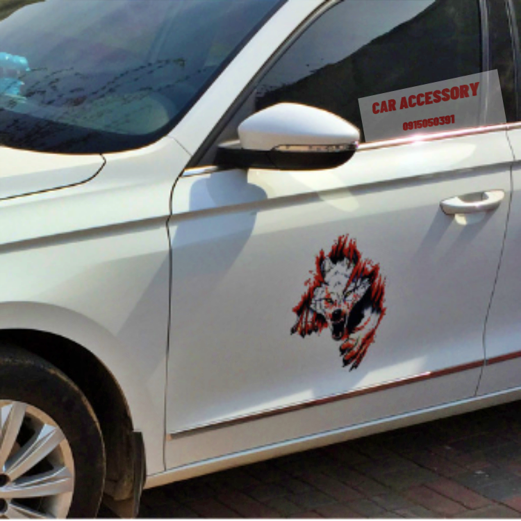 Miếng dán 3D ba chiều pug dán xe vui nhộn mèo con dễ thương đầu sói nhãn dán xe sáng tạo che viết xước tạo cá tính