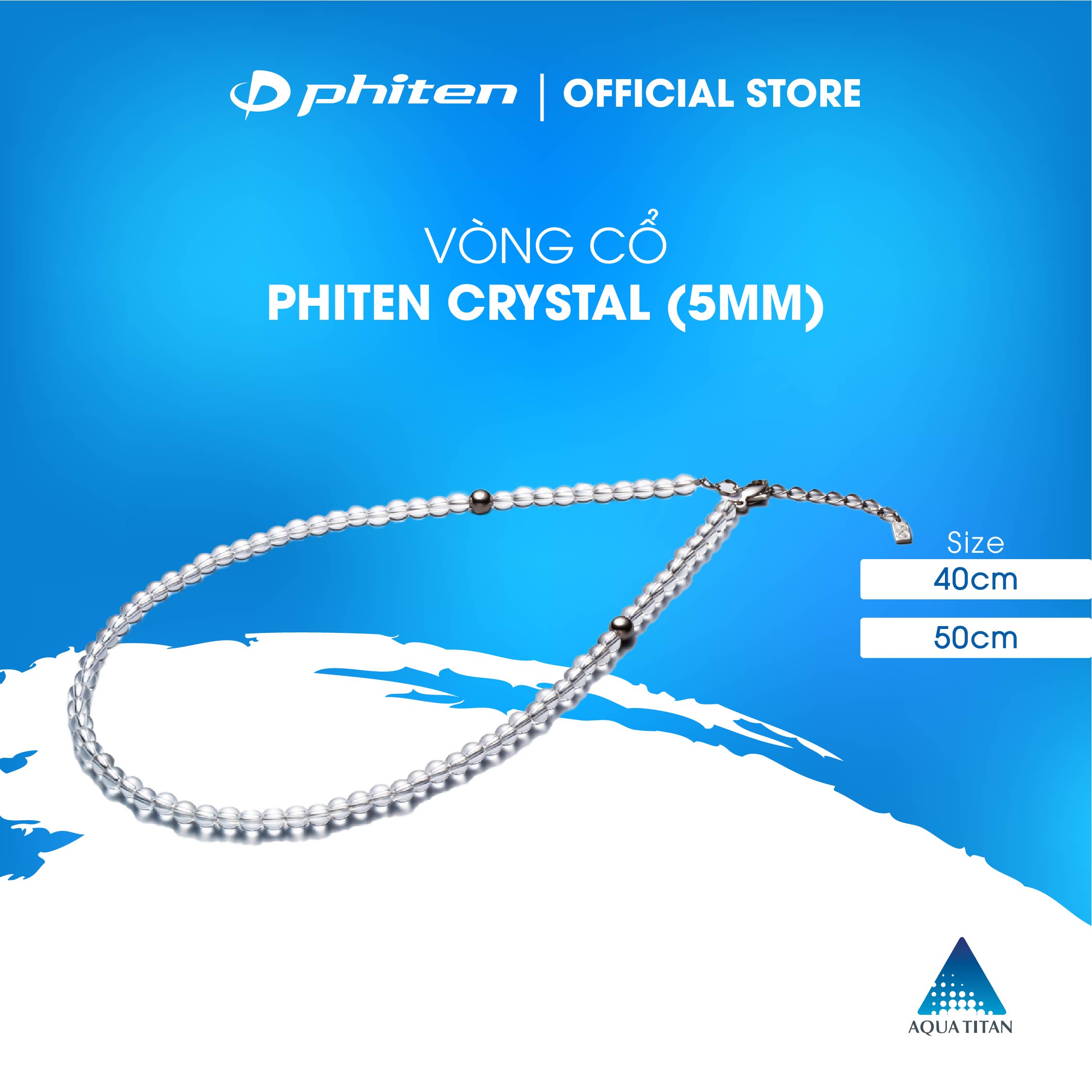 Vòng cổ Phiten pha lê - đá crystal necklace (5mm) AQ808051/AQ808053