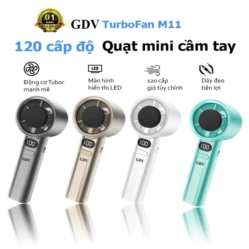Quạt Cầm Tay Mini GDV M11 Làm Mát Nhanh Với 120 Mức Gió, Sạc Nhanh, Màn Hình LCD Hiển Thị Tốc Độ Gió - Màu Ngẫu Nhiên - Hàng Chính Hãng