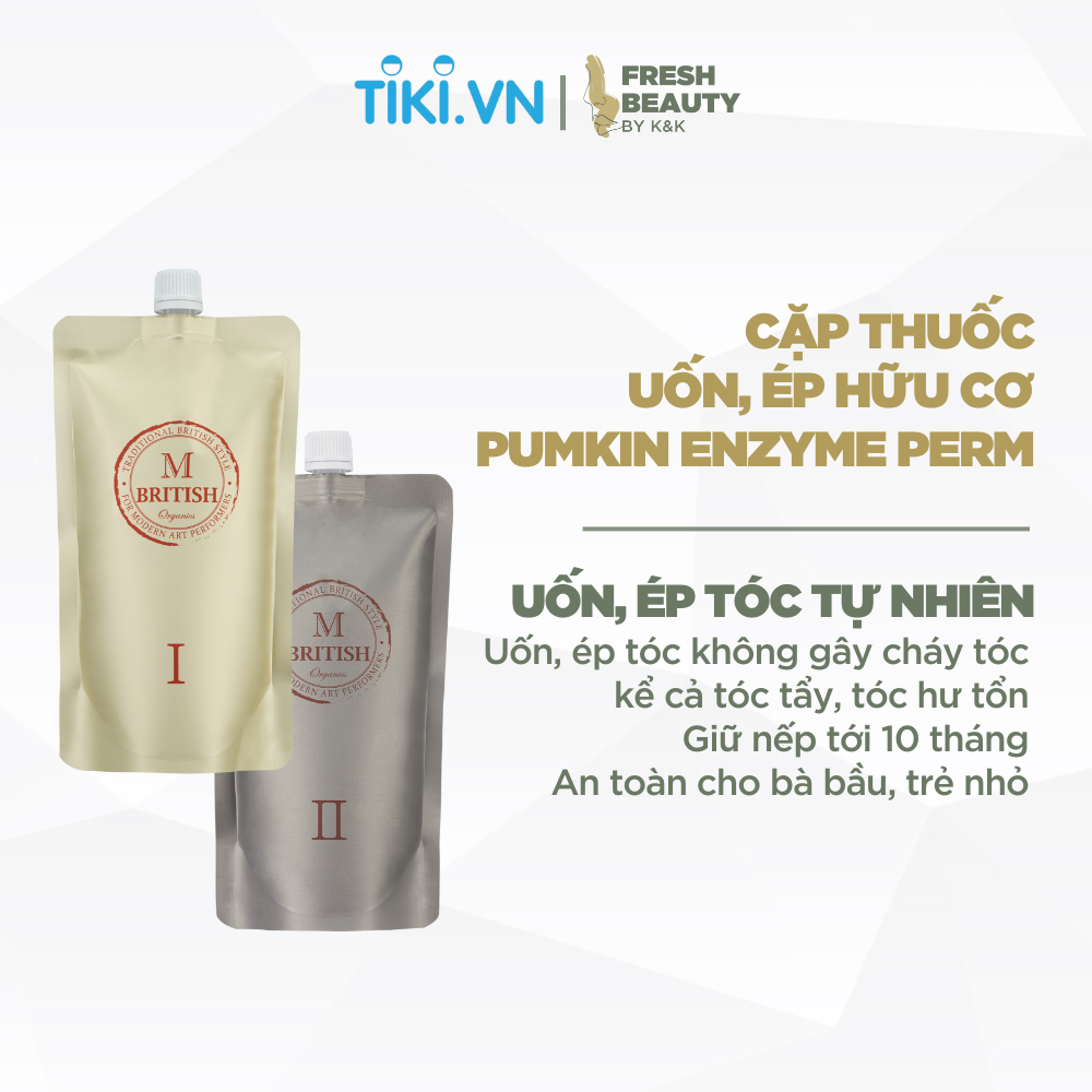 Cặp uốn, ép duỗi hữu cơ British M Pumkin Enzyme Perm phục hồi tóc hư tổn làm tại nhà, salon 400gx2