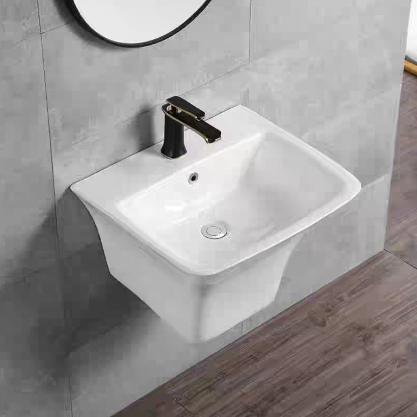 Chậu lavabo treo tường liền chân màu trắng phong cách hiện đại